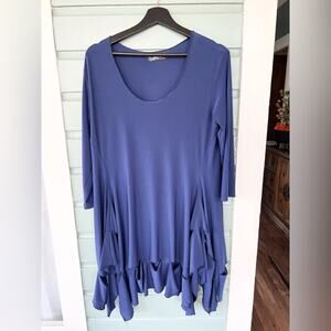 Sympli blue scoop neck tunic top slit detail asymmetrical hem lagenlook size 14